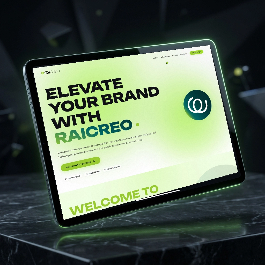 Premium responsive web design layout for corporate landing page displayed on desktop screen